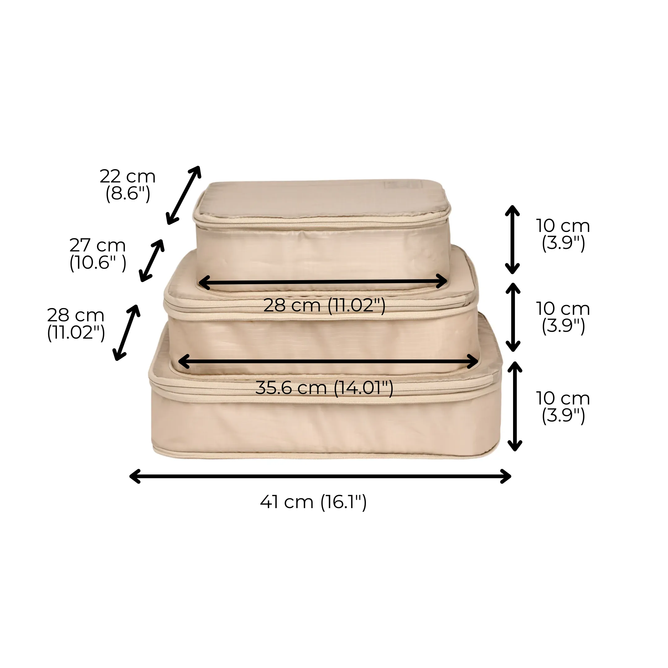 Compression Packing Cubes – Recycled Nylon – 3 pcs – Taupe