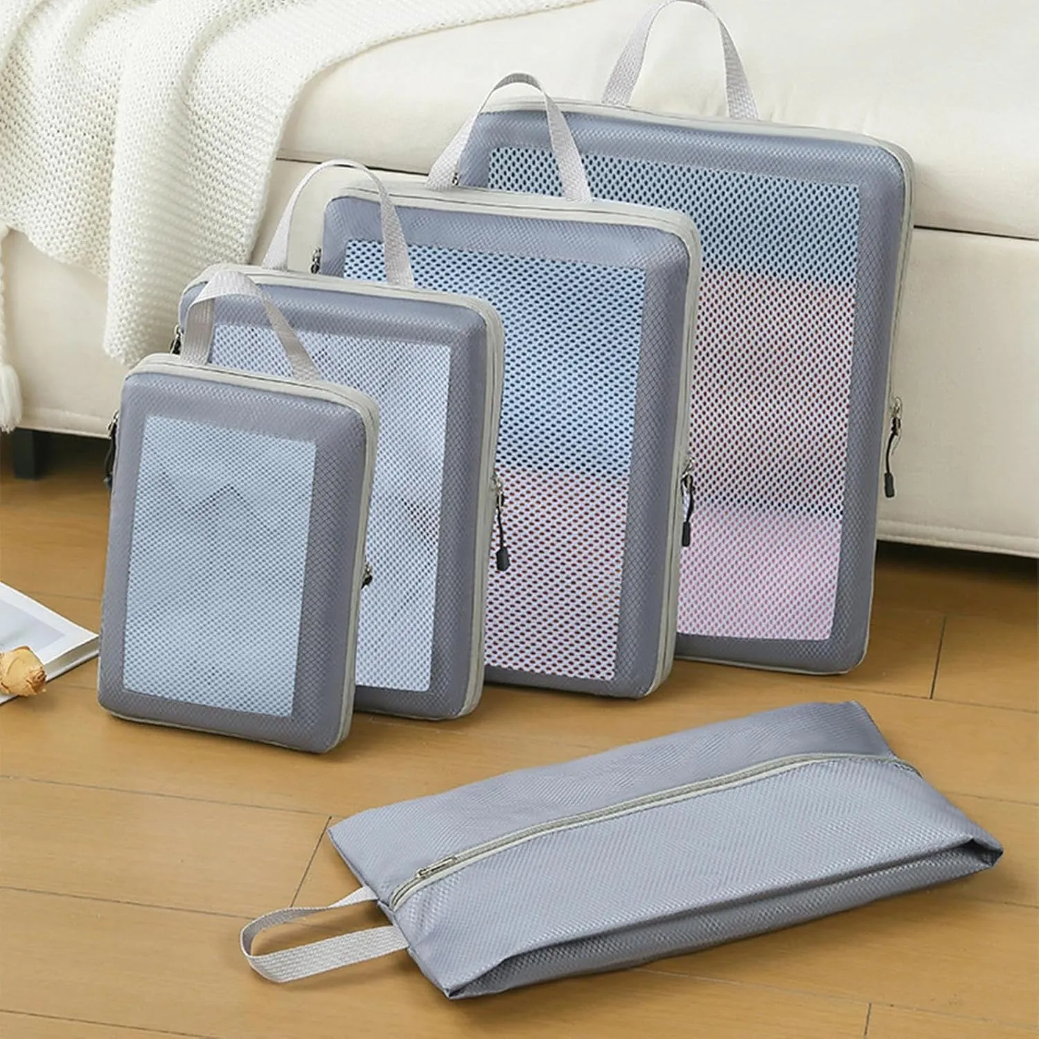 Compression Packing Cubes - Set of 8 Compression Packing Bags | Waterproof Bags for Suitcase | Travel Compression Storage Bags | Moving House Organization Clothing Containers for Attic, Closets