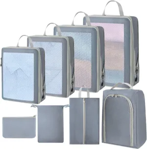 Compression Packing Cubes - Set of 8 Compression Packing Bags | Waterproof Bags for Suitcase | Travel Compression Storage Bags | Moving House Organization Clothing Containers for Attic, Closets