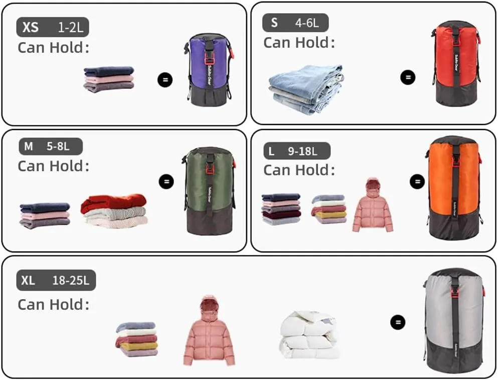 Compression Sack, Lightweight Water Resisting Sleeping Bag Stuff Sack Rainproof Polyester Storage Bag for Camping, Hiking, Backpacking