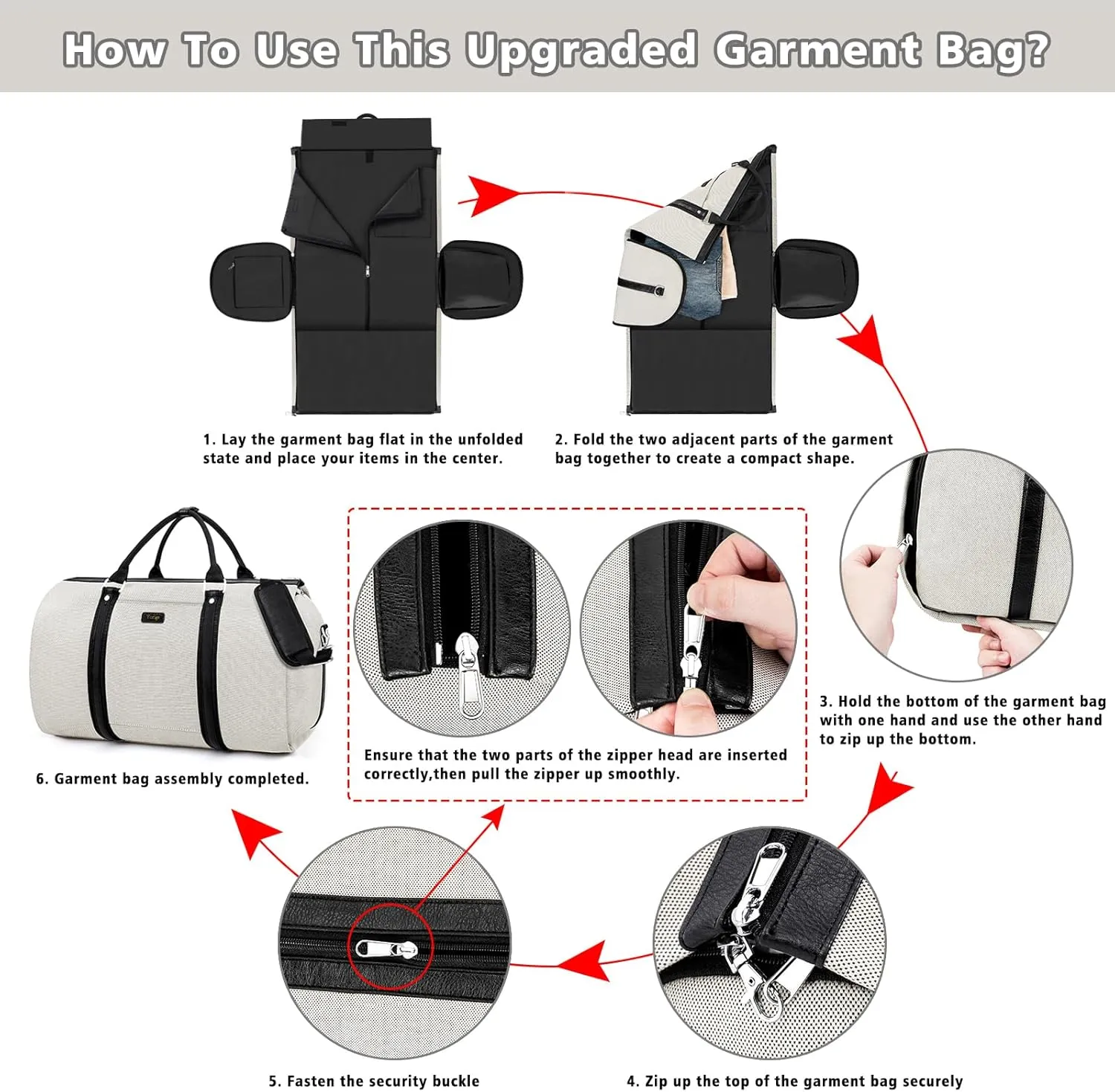 Convertible Garment Duffle Bags for Travel - Carry on Garment Bag for Men Women Large Travel Duffel Bag with Crossbody Bag 4pcs Set, 2 in 1 Hanging Suit Dress Clothes Travel Bag
