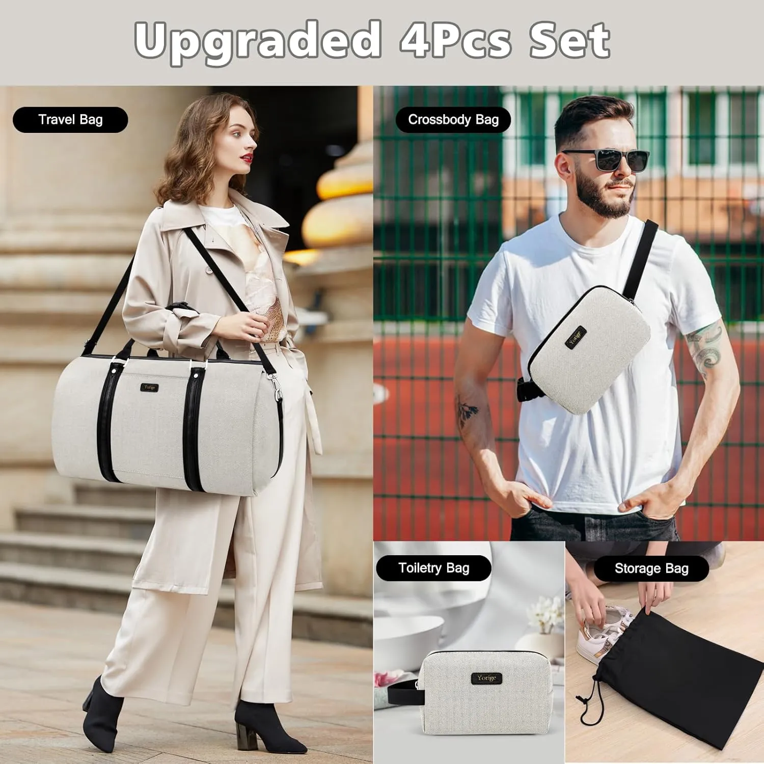 Convertible Garment Duffle Bags for Travel - Carry on Garment Bag for Men Women Large Travel Duffel Bag with Crossbody Bag 4pcs Set, 2 in 1 Hanging Suit Dress Clothes Travel Bag