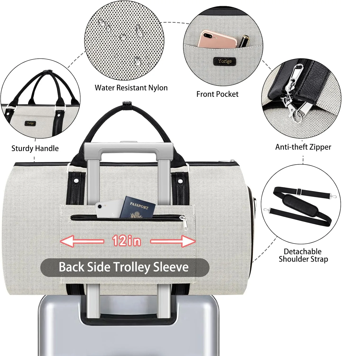 Convertible Garment Duffle Bags for Travel - Carry on Garment Bag for Men Women Large Travel Duffel Bag with Crossbody Bag 4pcs Set, 2 in 1 Hanging Suit Dress Clothes Travel Bag