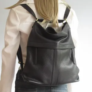 Convertible Leather Backpack in Black