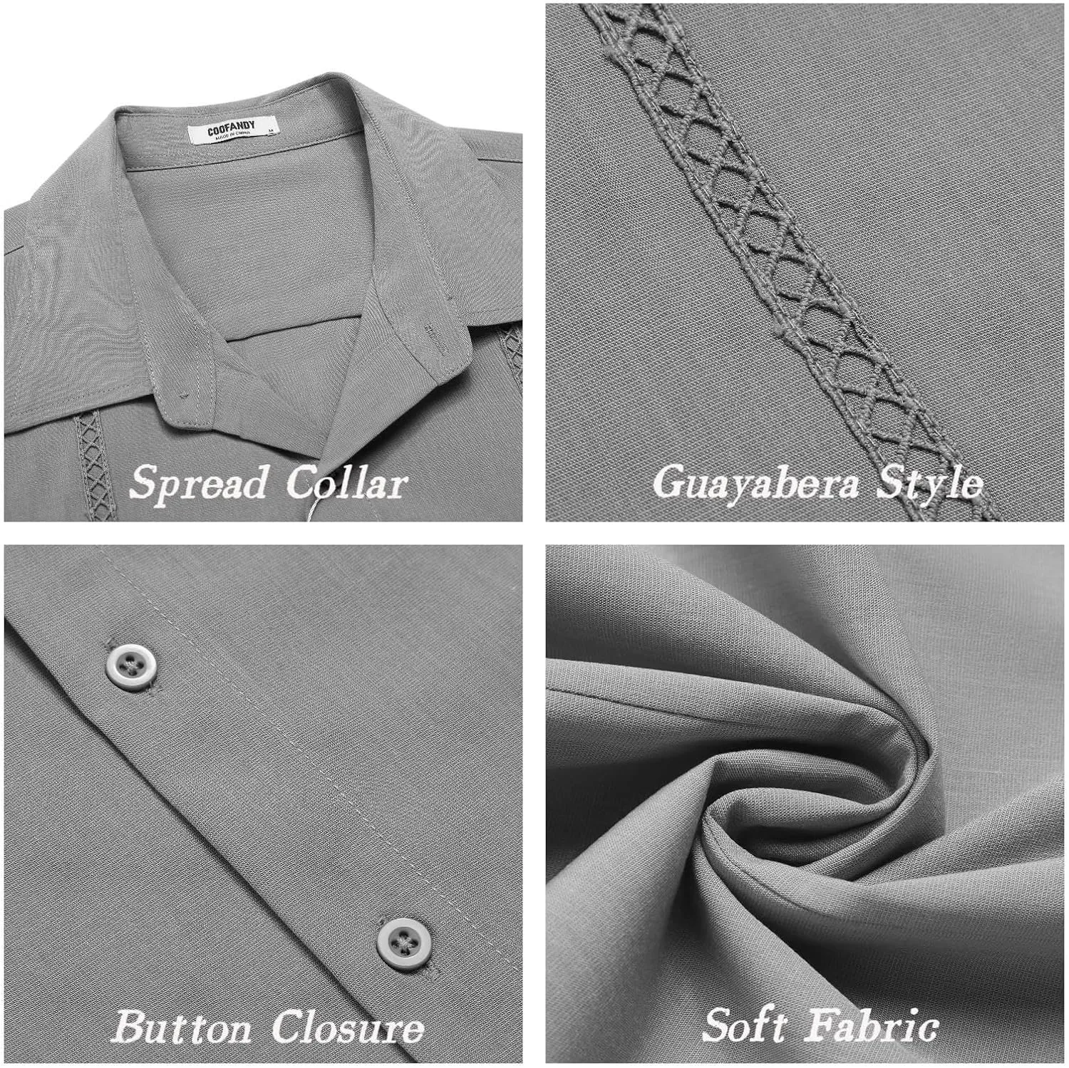 COOFANDY Mens Cuban Guayabera Short Sleeve Shirt Casual Summer Beach Tops Button Down Untucked Shirts
