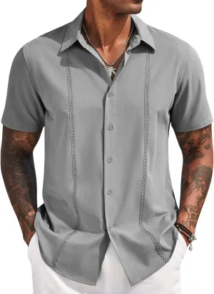 COOFANDY Mens Cuban Guayabera Short Sleeve Shirt Casual Summer Beach Tops Button Down Untucked Shirts