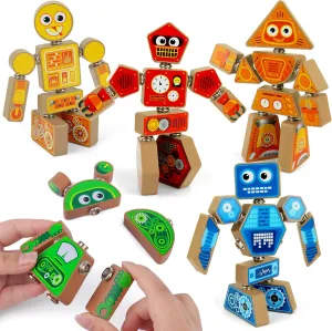 Coogam Take-Apart Robot Blocks Playset, Wooden Snap-Together STEM Building Toy, Fine Motor Construction Builder, Color Shape Educational Learning Toy Gift for Boys Girls 3 4 5 Year Old