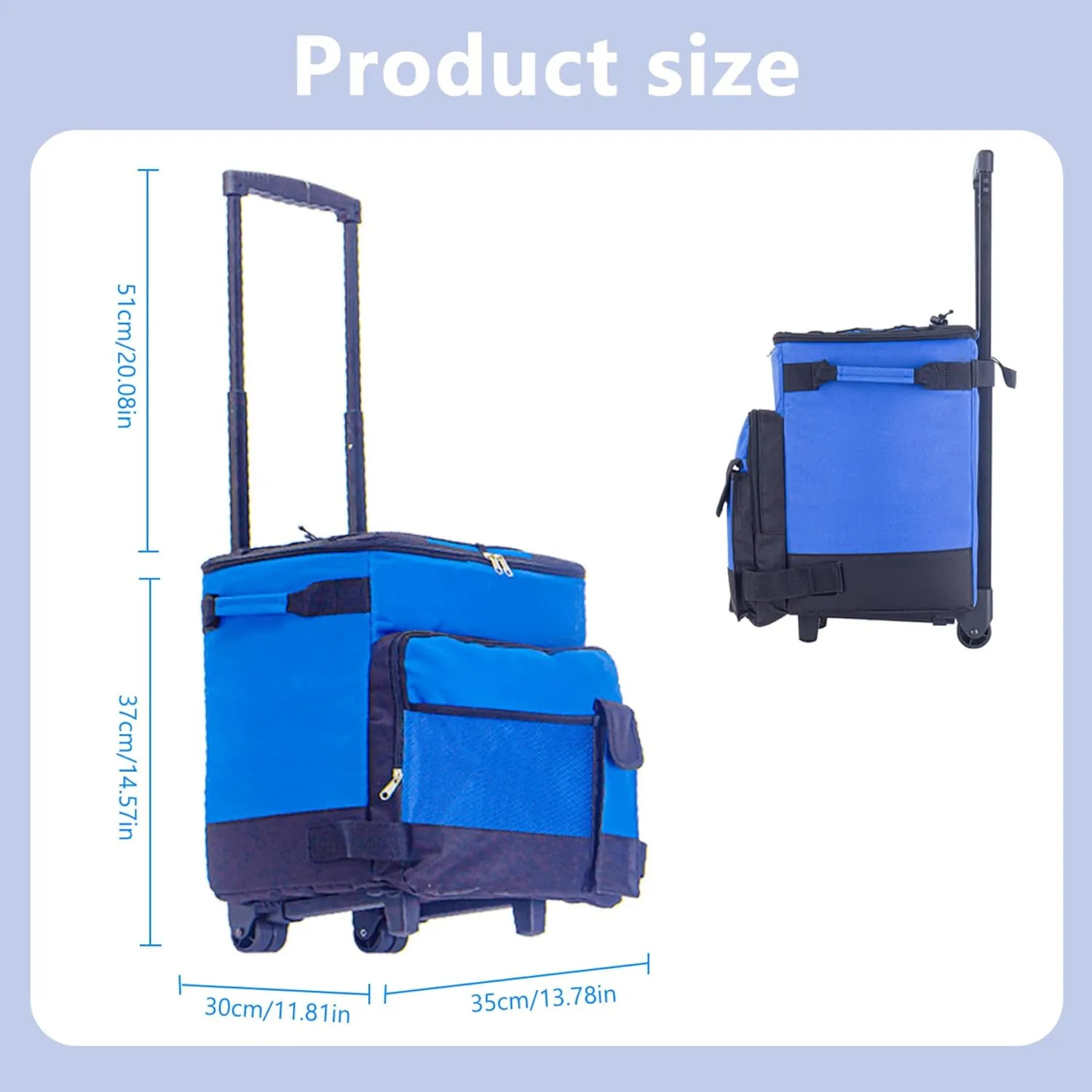 Cooler with Wheels and Pull 43L Large Capacity Cooler Waterproof Low Noise Rolling Bag Foldable Multi-Pocket Zipper Closure Insulated Bag for Outdoor.