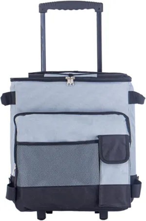 Cooler with Wheels and Pull 43L Large Capacity Cooler Waterproof Low Noise Rolling Bag Foldable Multi-Pocket Zipper Closure Insulated Bag for Outdoor.