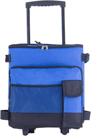 Cooler with Wheels and Pull 43L Large Cooler Waterproof Low Noise Rolling Foldable Multi-Pocket Zipper Closure Insulated for Outdoor, Blue