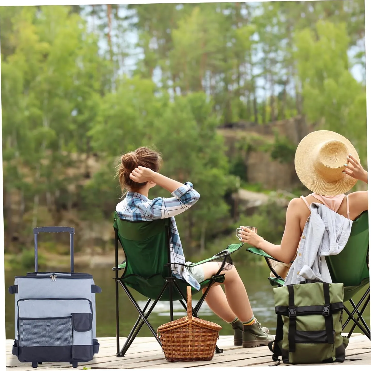 Cooler with Wheels and Pull 43L Large Cooler Waterproof Low Noise Rolling Foldable Multi-Pocket Zipper Closure Insulated for Outdoor