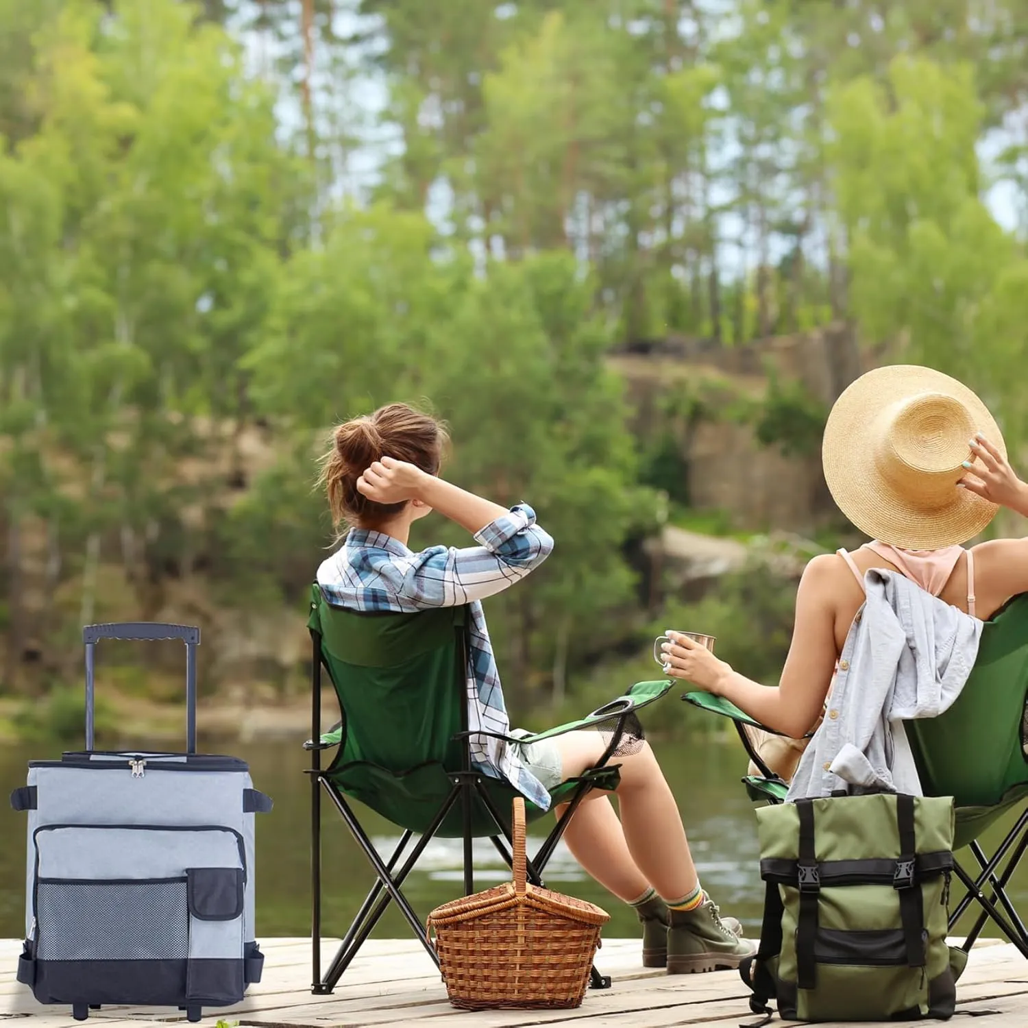 Cooler with Wheels,Rolling Cooler,43l Stability Wheeled Cooler, Deck Large Cooler On Wheels, Leak-Proof Insulated Coolers, Great for Travel, Groceries& More, Blue