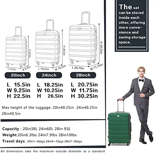 COOLIFE Suitcase Trolley Carry On Hand Cabin Luggage Hard Shell Travel Bag Lightweight with TSA Lock and 2 Year Warranty Durable 4 Spinner Wheels (Black/Brown, 3 Pcs Set)