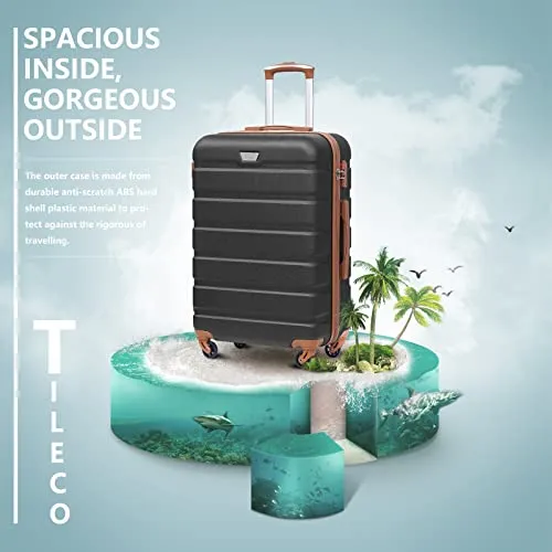 COOLIFE Suitcase Trolley Carry On Hand Cabin Luggage Hard Shell Travel Bag Lightweight with TSA Lock and 2 Year Warranty Durable 4 Spinner Wheels (Black/Brown, 3 Pcs Set)