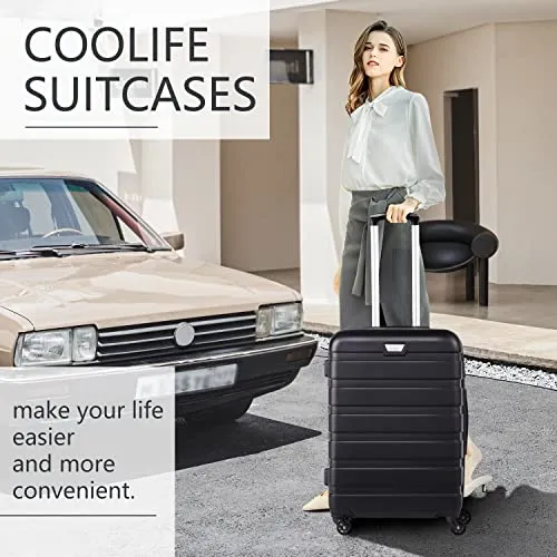 COOLIFE Suitcase Trolley Carry On Hand Cabin Luggage Hard Shell Travel Bag Lightweight with TSA Lock and 2 Year Warranty Durable 4 Spinner Wheels (Spinel red, M(67cm 60L))