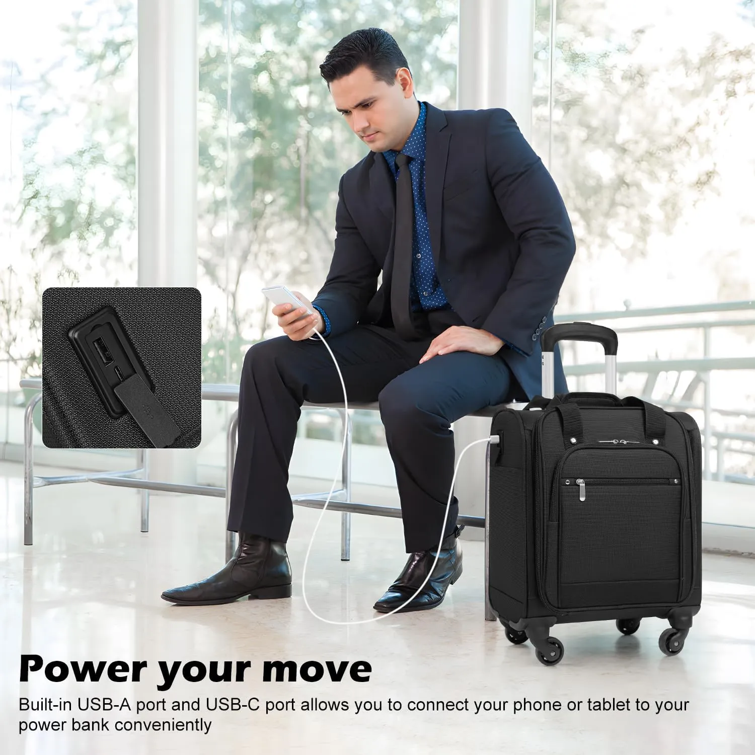 Coolife Underseat Carry On Luggage Softside Lightweight Rolling Travel Bag Spinner Suitcase