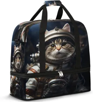 Cosmic Cat Astronaut Travel Duffel Bag, Travel Essentials, Gym Bag for Women, Weekender Overnight Bag With Shoes Compartment, Carry On Bags for Airplanes