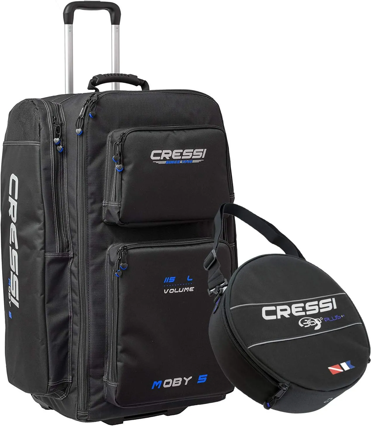 Cressi Strong Large Capacity Roller Luggage Bag 115L with Backpack Straps - Moby 5 designed in Italy