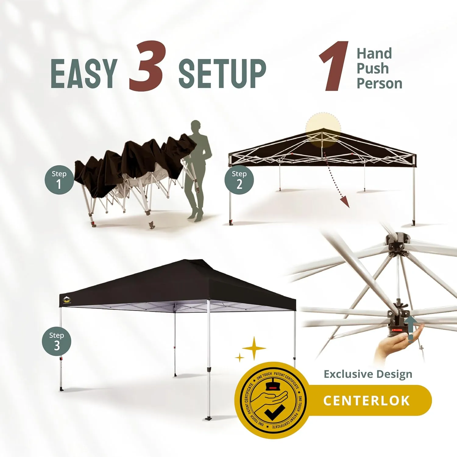 CROWN SHADES 12x12 Pop Up Canopy Outside Canopy, Patented One Push Tent Canopy with Wheeled Carry Bag, Bonus 8 Stakes and 4 Ropes, Black