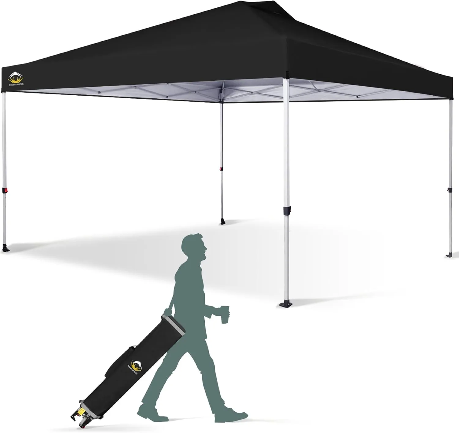 CROWN SHADES 12x12 Pop Up Canopy Outside Canopy, Patented One Push Tent Canopy with Wheeled Carry Bag, Bonus 8 Stakes and 4 Ropes, Black