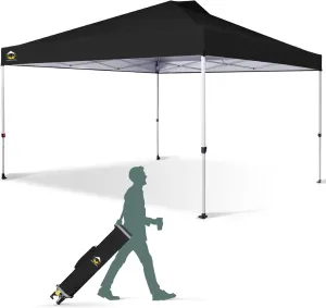 CROWN SHADES 12x12 Pop Up Canopy Outside Canopy, Patented One Push Tent Canopy with Wheeled Carry Bag, Bonus 8 Stakes and 4 Ropes, Black