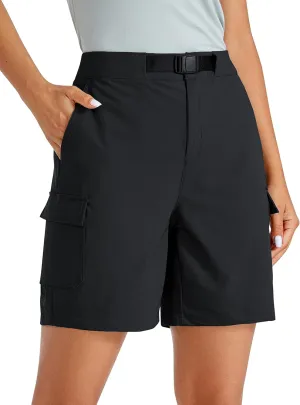 CRZ YOGA Stretch Hiking Cargo Shorts for Women 7'' - UPF 50  Waterproof Lightweight Summer Outdoor Golf Shorts with Pockets