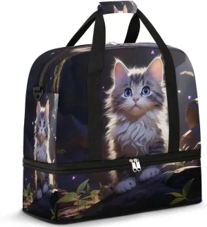 Curious Kitten Travel Duffel Bag, Travel Essentials, Gym Bag for Women, Weekender Overnight Bag With Shoes Compartment, Carry On Bags for Airplanes