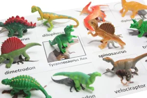 Curious Minds Busy Bags Montessori Dinosaur Figure Animal Match - Miniature Dino Figurines with Matching Cards - 2 Part Cards. Montessori Learning Toy, Language Materials