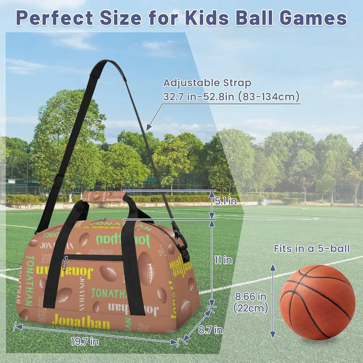 Custom-Personalize-Kids-Duffel-Bags with Name Text Carry-On Overnight Travel Gym Lightweight Dance Sports Bags For Girls Boys Kids American Football