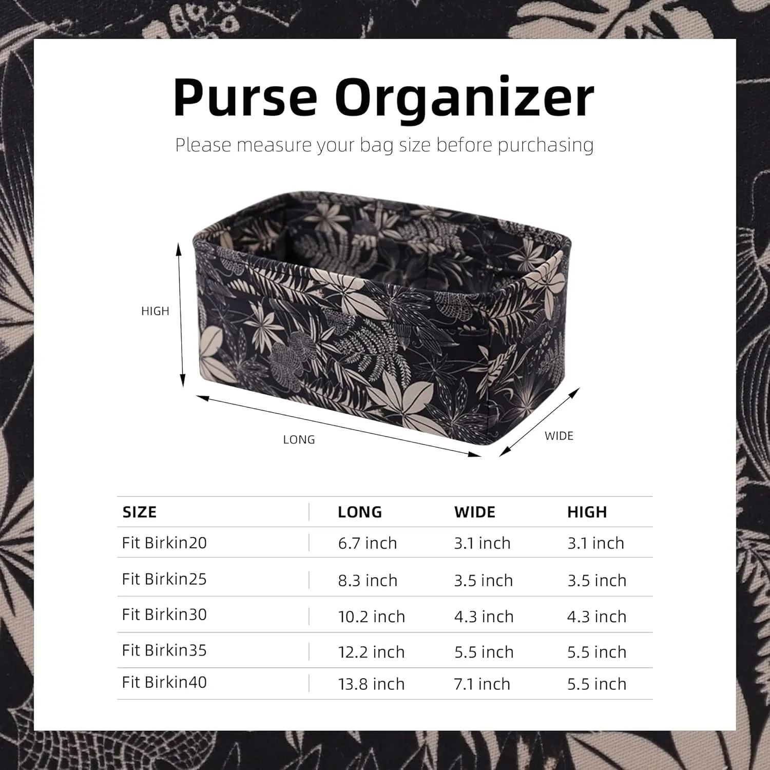 custom purse organizer insert for Birkin 20/25/30/35/40 bags,offering 72 pattern to choose
