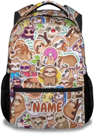 Custom Sloth Backpack for Girls & Boys, 16 Inch Sloths Print Backpacks for School, Cute Lightweight Bookbag for Kids