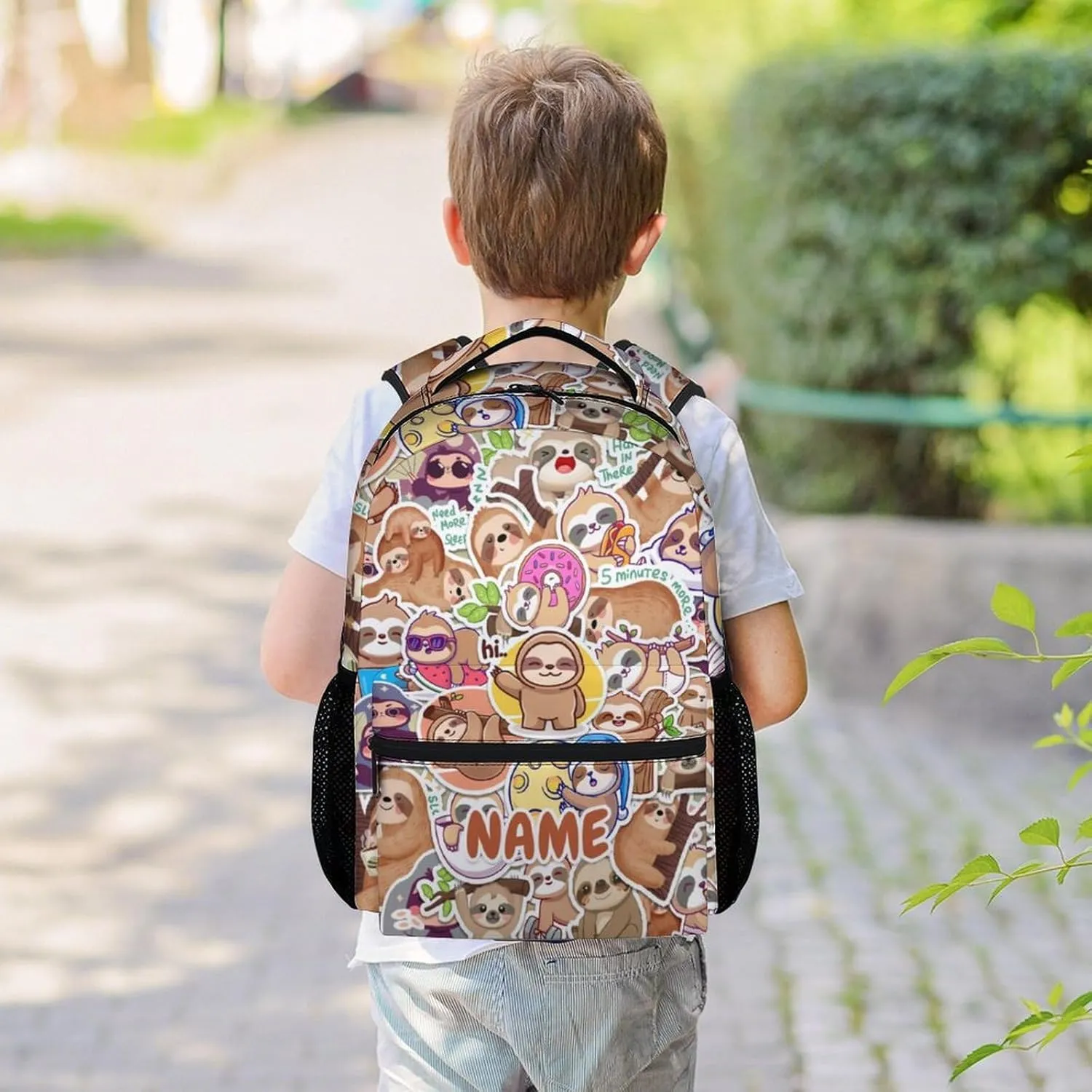 Custom Sloth Backpack for Girls & Boys, 16 Inch Sloths Print Backpacks for School, Cute Lightweight Bookbag for Kids