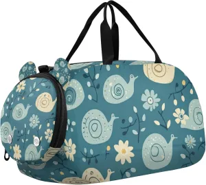 Cute Cartoon Snails Duffle Bag for Kids Girls Boys, Sports Gym Bag with Shoe Compartments, Kids Travel Overnight Weekender Shoulder Bag