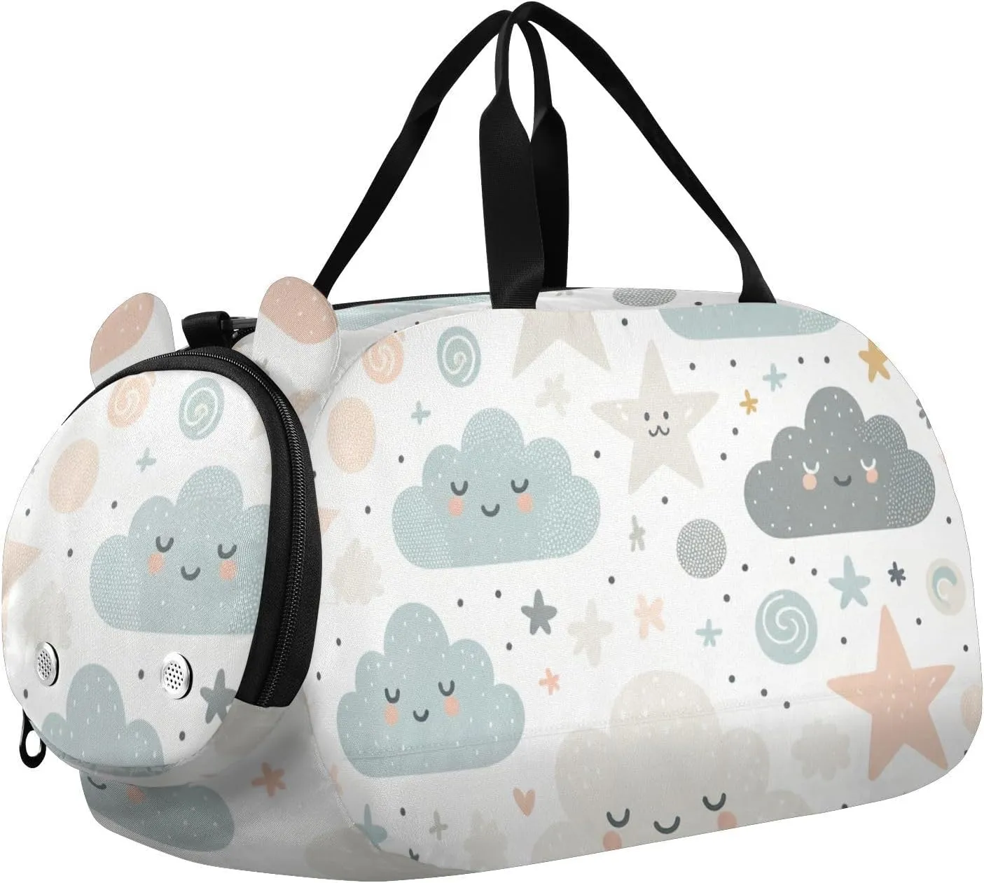 Cute Clouds Stars Duffle Bag for Girl, Sports Duffle Gym Bags with Shoe Compartment, Personalized Overnight Bag Travel Weekender for Kids
