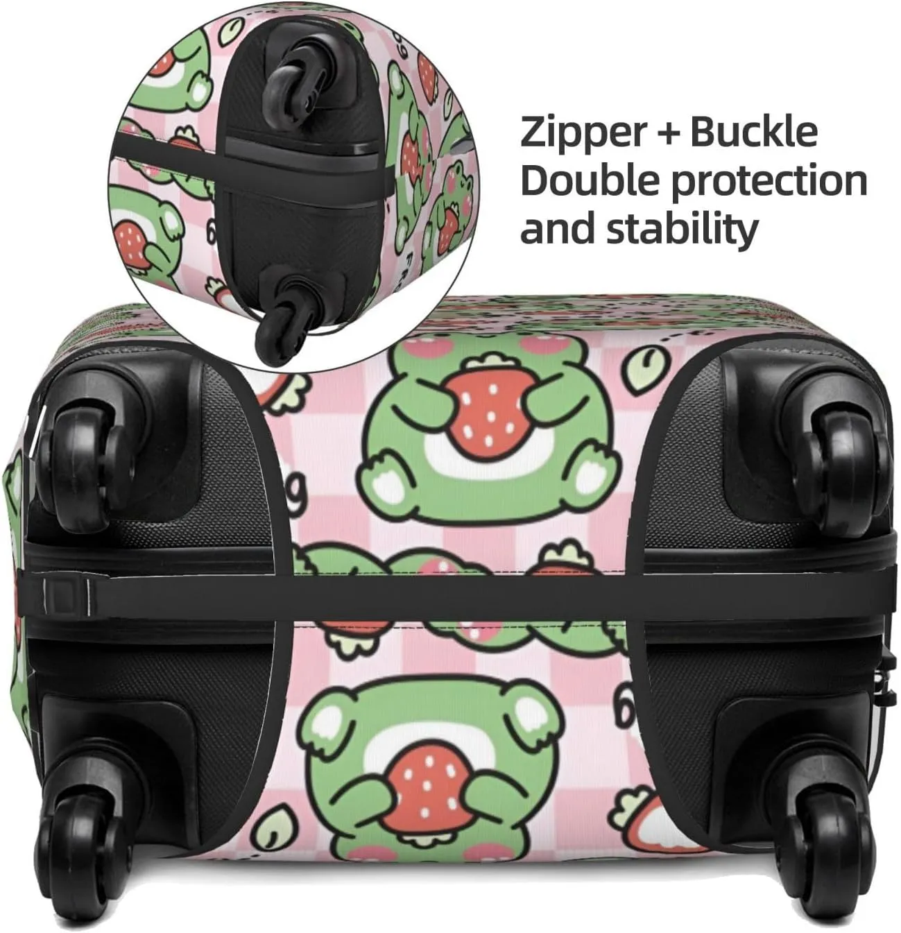 Cute Frog with Strawberry and Leaf Travel Luggage Cover Fits 18-32 Inch Luggage, Washable Suitcase Cover Protector with Concealed Zipper for Wheeled Suitcase Tsa Approved
