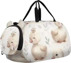 Cute Looking Goose Duffle Bag for Girl, Sports Duffle Gym Bags with Shoe Compartment, Personalized Overnight Bag Travel Weekender for Kids