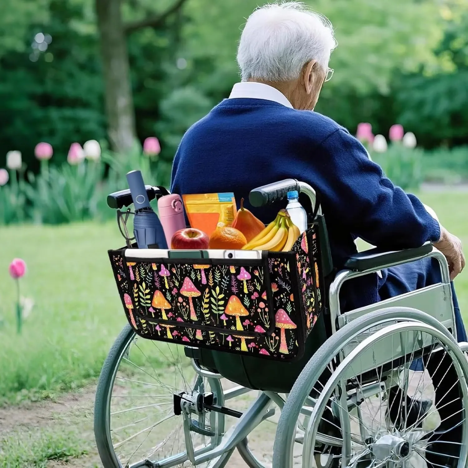 Cute Mushroom Bag for Walker Foldable Walker Storage Bag Hand-Free Carry Storage Bag for Universal Walkers Wheelchair Basket Pouch for Elderly