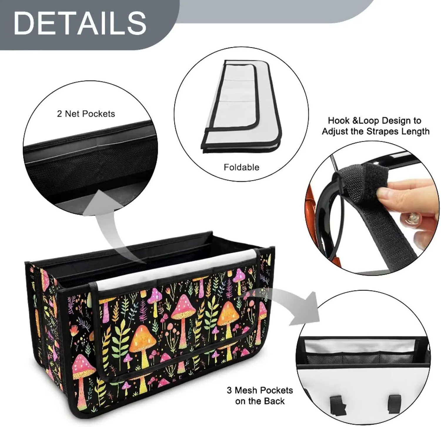 Cute Mushroom Bag for Walker Foldable Walker Storage Bag Hand-Free Carry Storage Bag for Universal Walkers Wheelchair Basket Pouch for Elderly