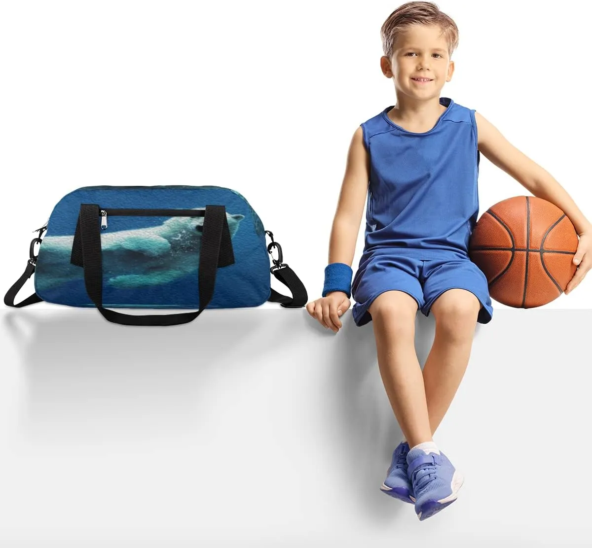 Cute Polar Bear Kids Duffel Bag for Girls Boys Teens, Polar Bear Oil Painting Dance Bag Overnight Small Duffel Bag Carry On Weekend Sports Gym Travel Bag for School Practice Gymnastics Ballet