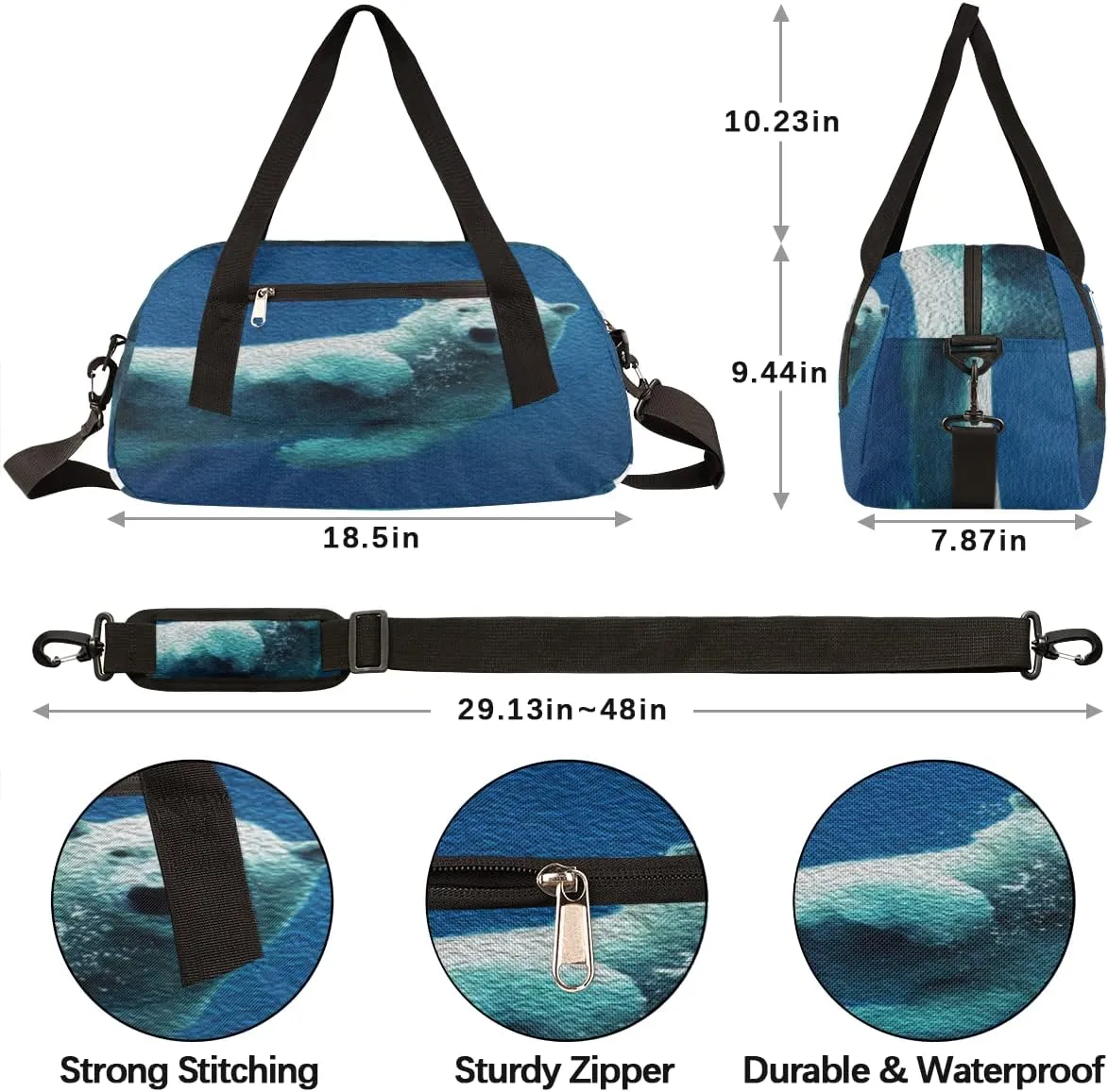 Cute Polar Bear Kids Duffel Bag for Girls Boys Teens, Polar Bear Oil Painting Dance Bag Overnight Small Duffel Bag Carry On Weekend Sports Gym Travel Bag for School Practice Gymnastics Ballet