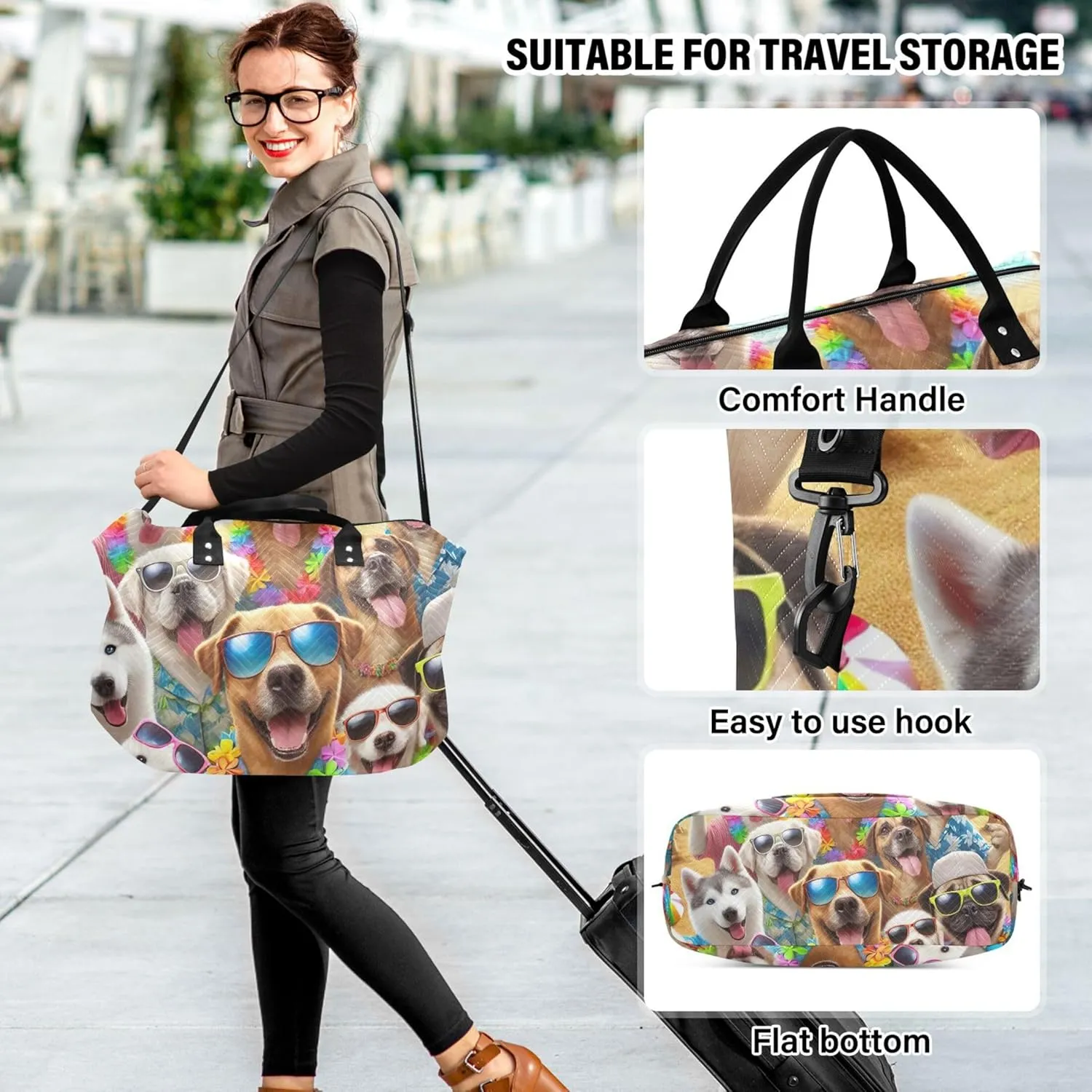 Cute Puppy Dogs Funny Duffle Bag Travel Makeup Pouch Set of 2, Print Women Tote Gym Bag Traveling Bags