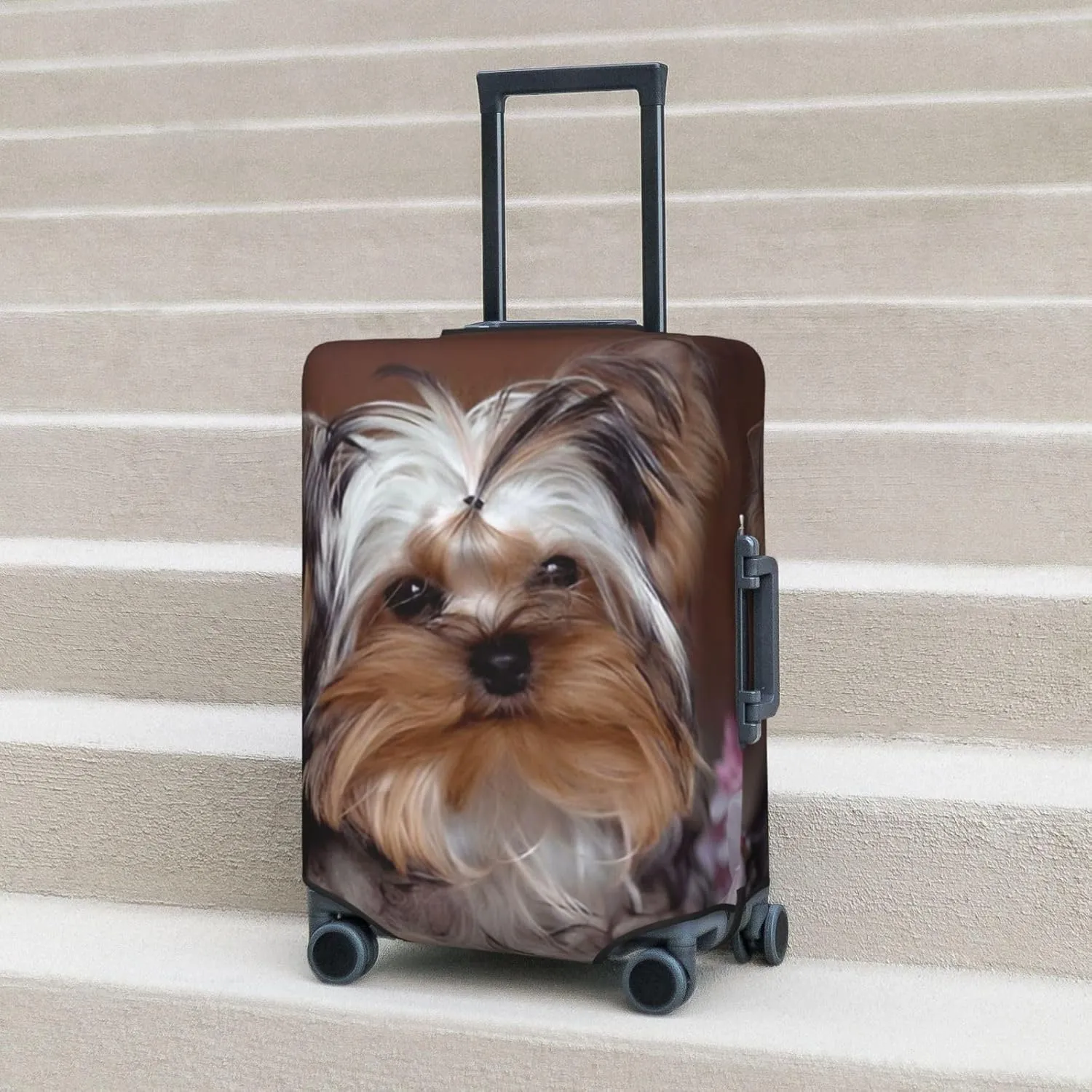 Cute Puppy Yorkshire Terrier Dog Travel Luggage Cover Fits 18/24/28/32 Inch Luggage, Elastic Suitcase Cover Protector with Concealed Zipper for Wheeled Suitcase Travel Accessories