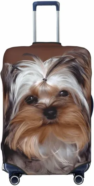 Cute Puppy Yorkshire Terrier Dog Travel Luggage Cover Fits 18/24/28/32 Inch Luggage, Elastic Suitcase Cover Protector with Concealed Zipper for Wheeled Suitcase Travel Accessories