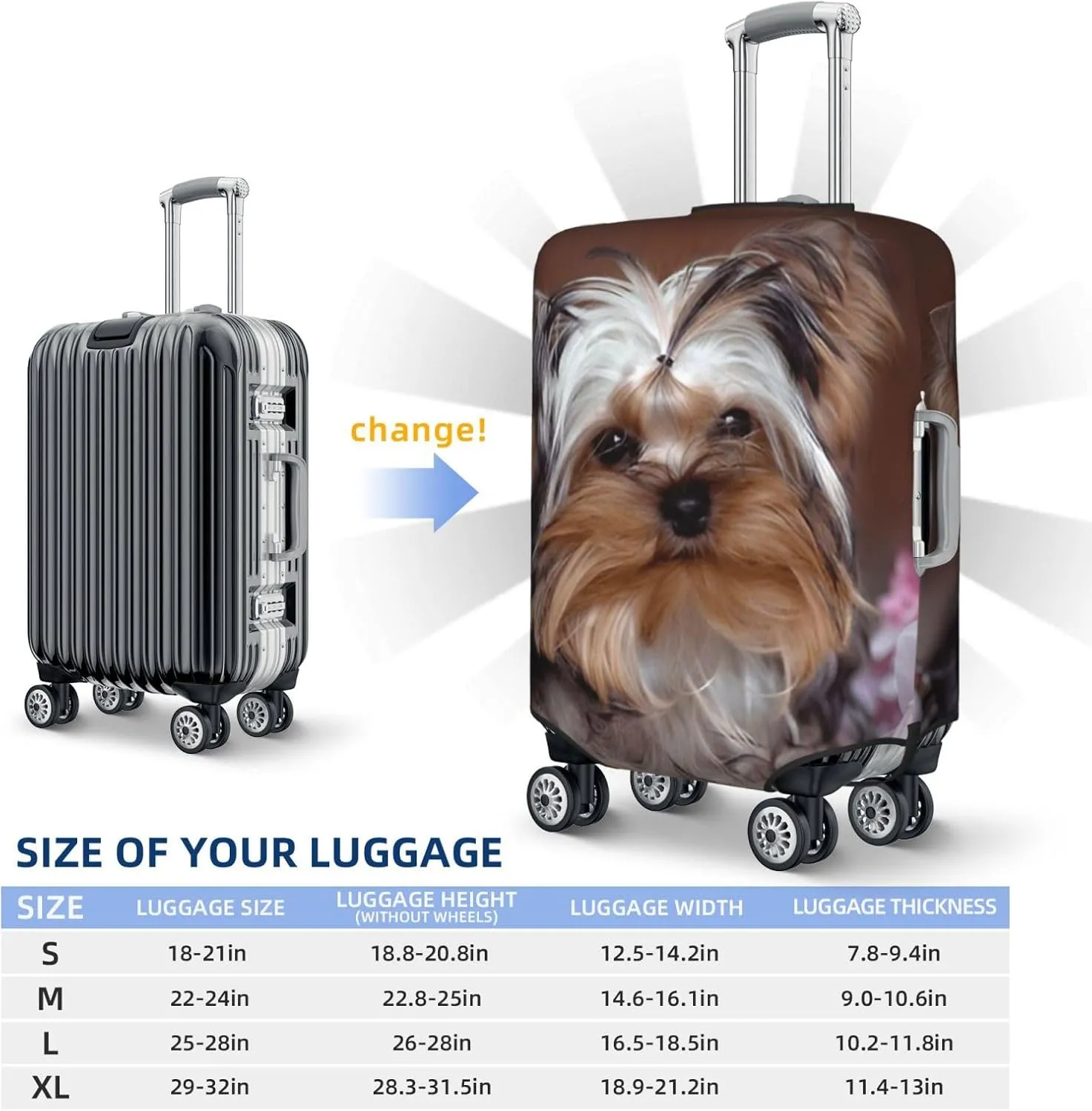 Cute Puppy Yorkshire Terrier Dog Travel Luggage Cover Fits 18/24/28/32 Inch Luggage, Elastic Suitcase Cover Protector with Concealed Zipper for Wheeled Suitcase Travel Accessories