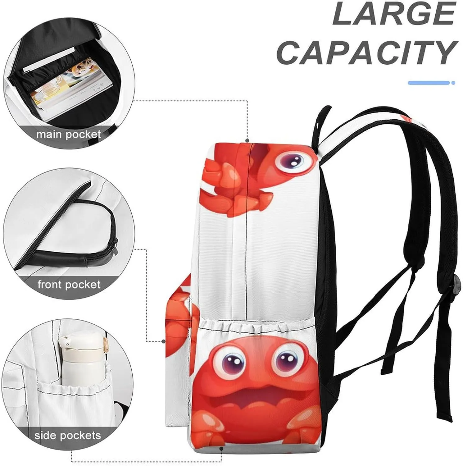 Cute Red Crab Print Laptop Backpacks Casual Shoulder Bag Travel Daypack Fashion for Men Women, 42x30x15cm, Style-6