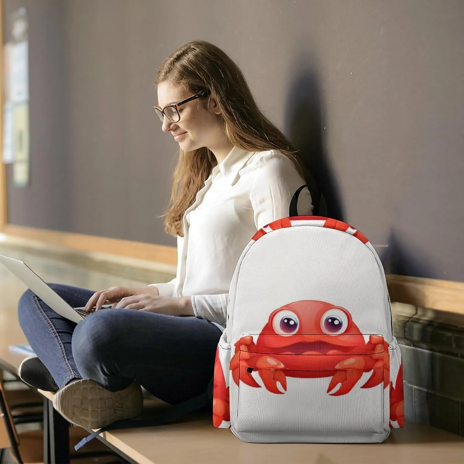 Cute Red Crab Print Laptop Backpacks Casual Shoulder Bag Travel Daypack Fashion for Men Women, 42x30x15cm, Style-6