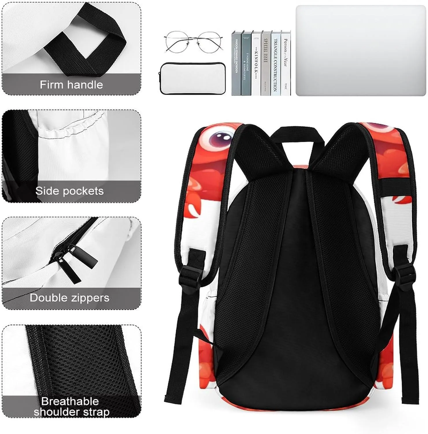 Cute Red Crab Print Laptop Backpacks Casual Shoulder Bag Travel Daypack Fashion for Men Women, 42x30x15cm, Style-6
