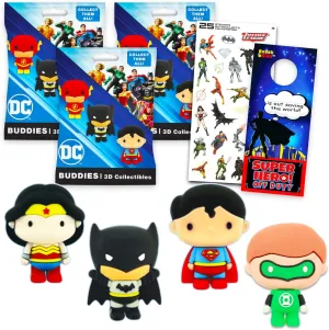 DC Comics Justice Leage Blind Capsule Party Favors Set – Bundle with 3 Buddies Justice League Figures, Stickers, More Blind Bag Figures for Teens