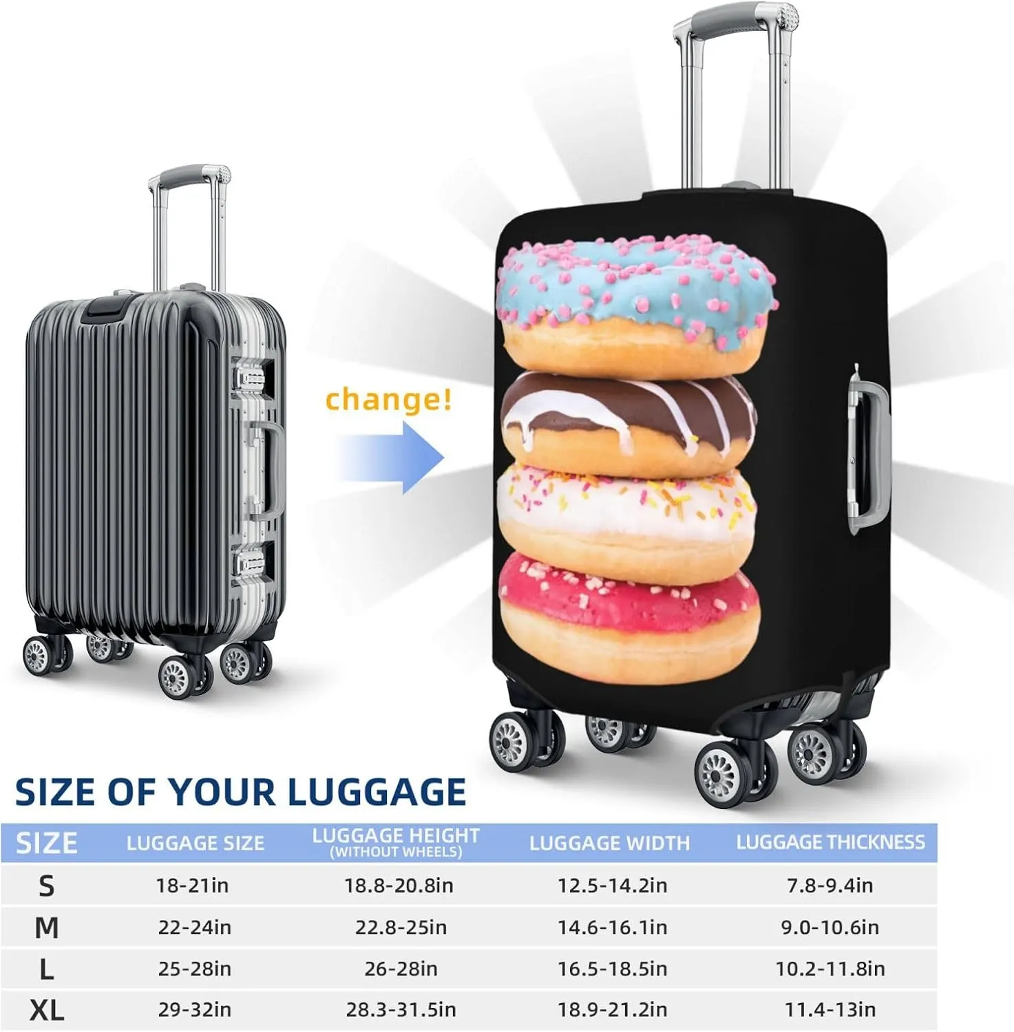 Delicious Colorful Donuts Travel Luggage Cover Fits 18-32 Inch Luggage, Stretch Suitcase Cover Protector with Concealed Zipper for Wheeled Suitcase Tsa Approved