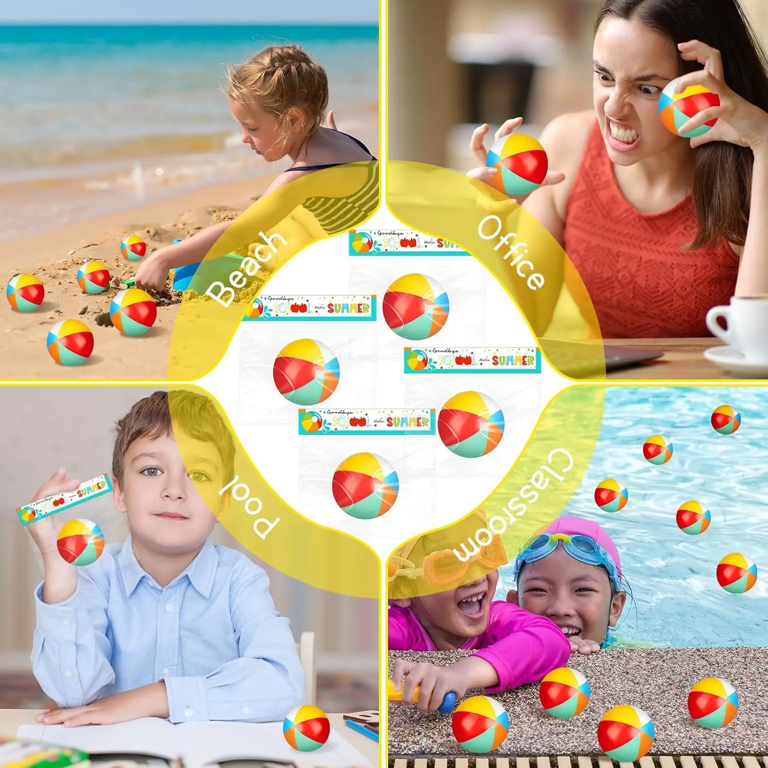 Denylo pro 24 Sets End of School Year Gifts Mini Beach Stress Blue Balls Graduation Bulk Gifts with School Summer Cards Mini Stapler Plastic Bags for Graduation Party Favors Summer Water Games